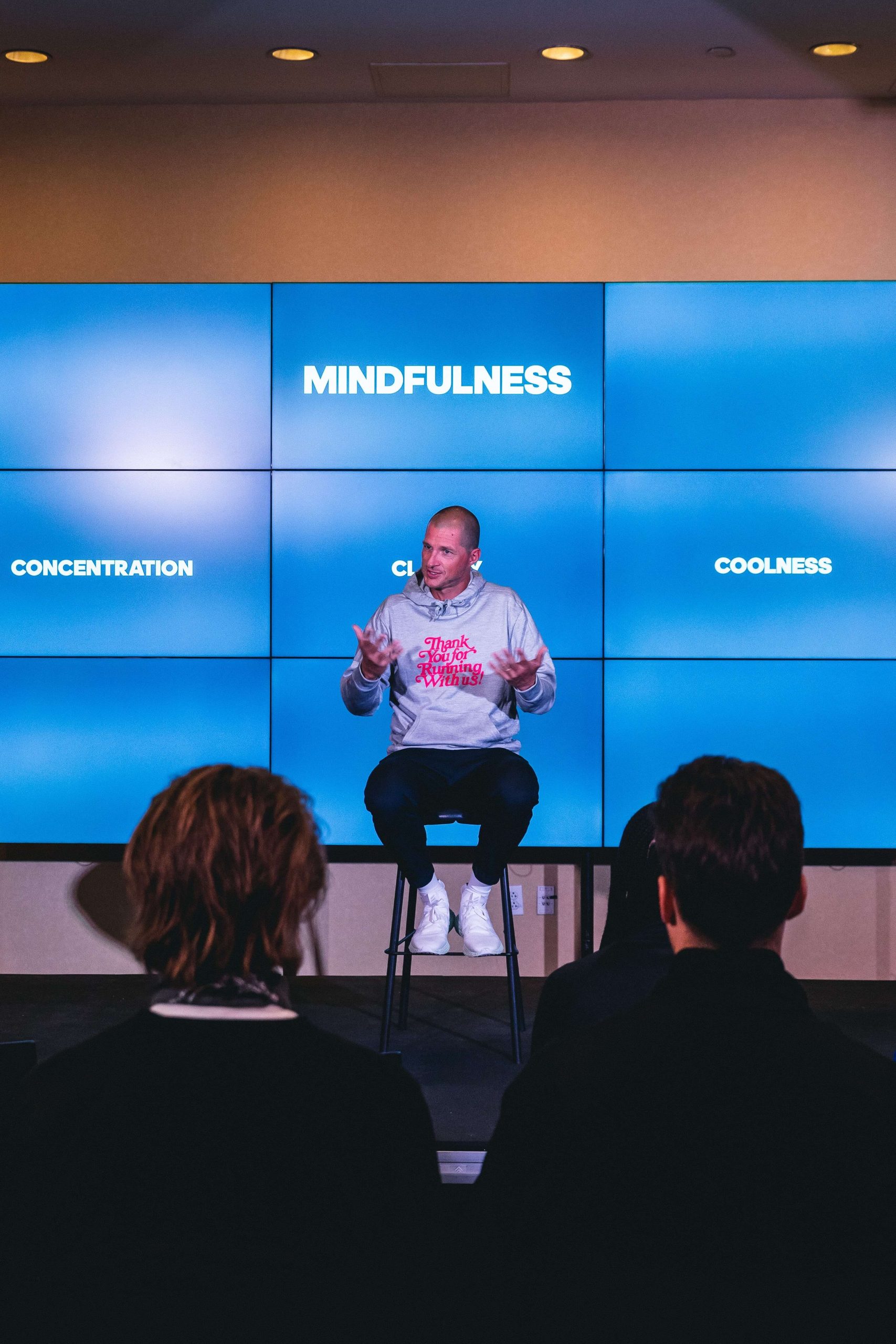 Christian Straka teaching in front of a screen showing Concentration, Clarity, Coolness